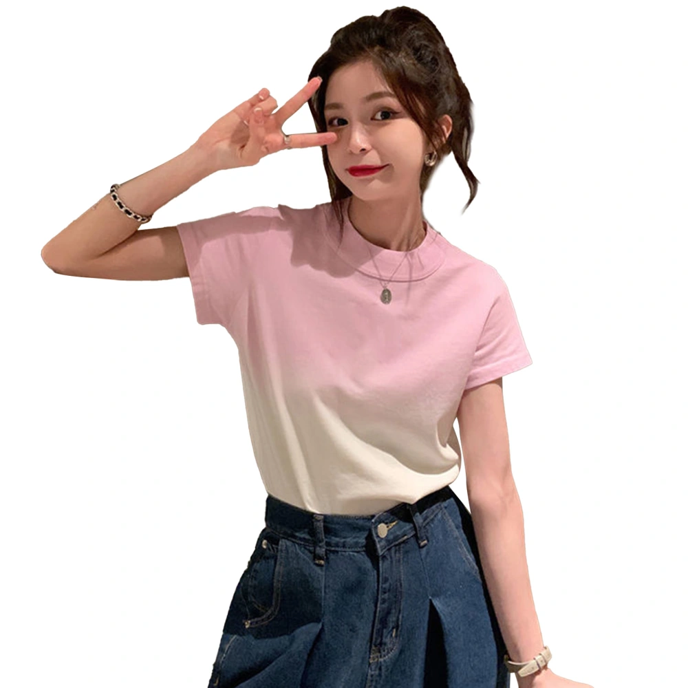 Women Round Neck Short Sleeved T Shirt Polyester Fiber Soft Short Sleeve Crewneck Patterned T Shirt Pink M(for 43‑52.5kg)