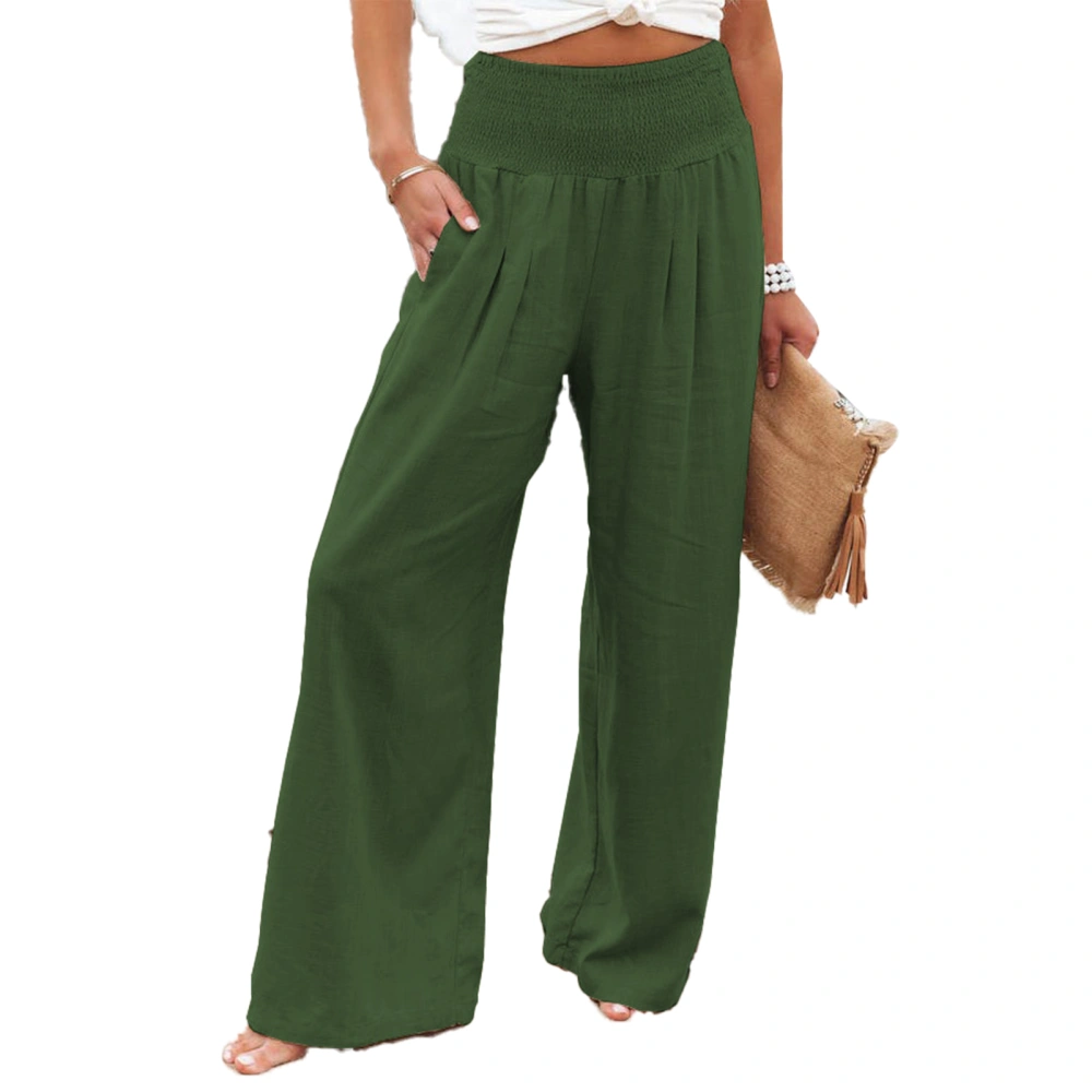 Women Wide Leg Pants Elastic High Waist Pure Color Casual Lady Trousers for Daily Dating Beach Green M