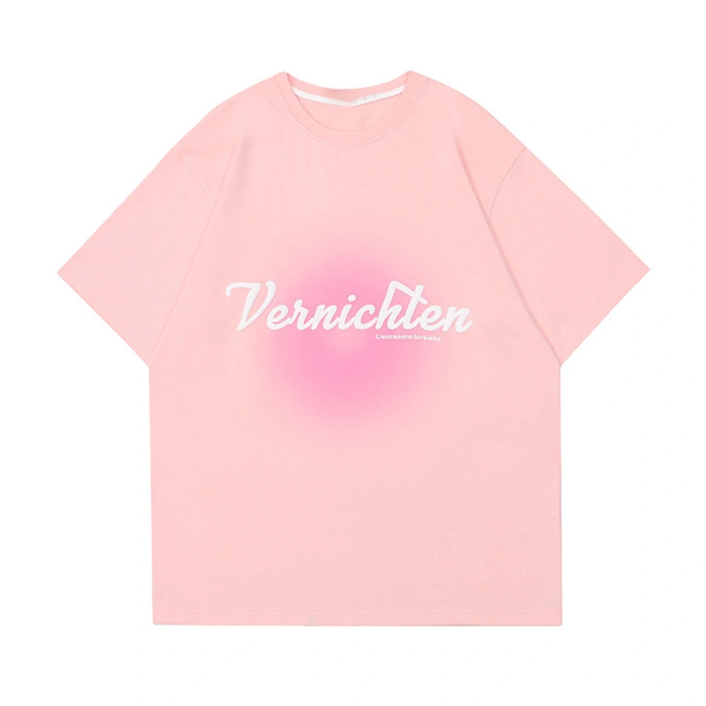 Women T Shirt Sweet Fashion Loose Short Sleeve Letter Print Top for Female Ladies Pink L