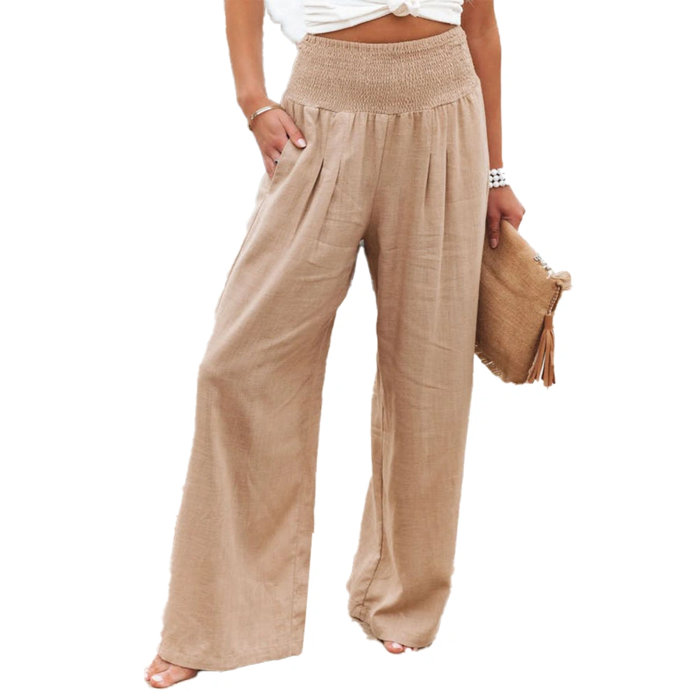 Women Wide Leg Pants Elastic High Waist Pure Color Casual Lady Trousers for Daily Dating Beach Brown XL