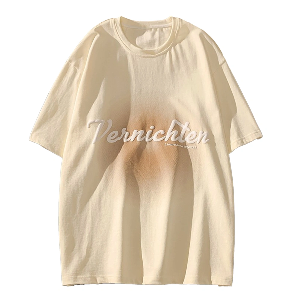 Women T Shirt Sweet Fashion Loose Short Sleeve Letter Print Top for Female Ladies Apricot XL