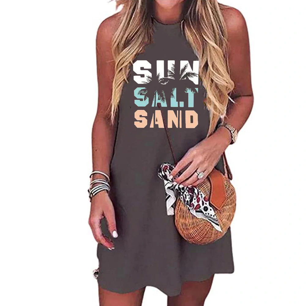 Women Summer Casual T Shirt Dress Relaxed Fit Crew Neck Graphic Print Summer Casual Beach Dress Type 1 L