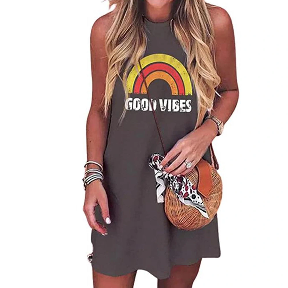 Women Summer Casual T Shirt Dress Relaxed Fit Crew Neck Graphic Print Summer Casual Beach Dress Type 2 S