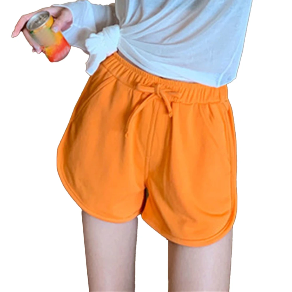 Sports High Waisted Shorts Casual Fitted A Line Sports Wide Leg Shorts for Women Summer Orange L