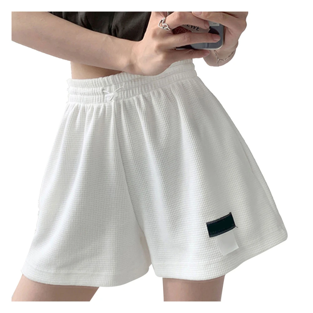 Women Sports Shorts Loose Fit Wide Leg Elastic High Waist Straight Shorts for Spring Summer White M