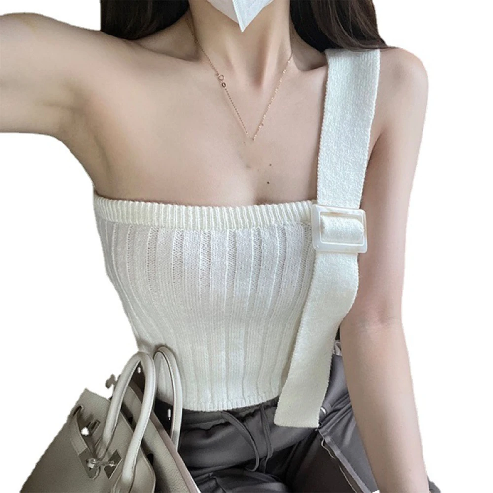 Crop Tank Top Solid Color Fashionable Women Sleeveless Tank for Summer Dating Shopping Daily White Free Size