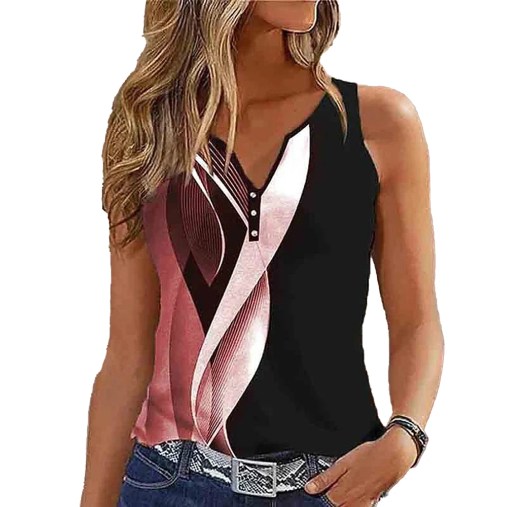 Women V Neck Tank Top Casual Elegant Fashionable Print Sleeveless Shirt for Dating Beach Party Red M