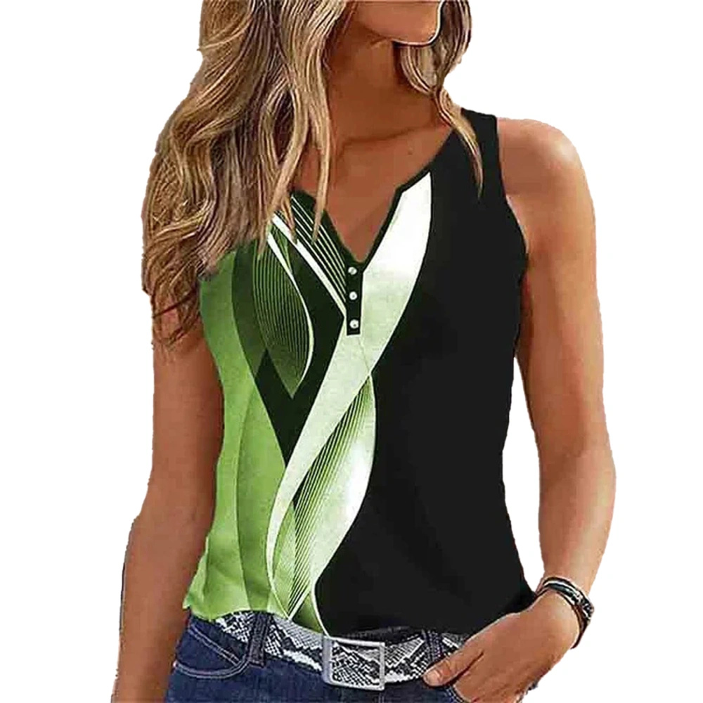 Women V Neck Tank Top Casual Elegant Fashionable Print Sleeveless Shirt for Dating Beach Party Green L