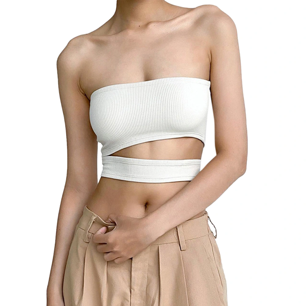 Hollow Tube Top Women Summer Fashionable Elegant Pure Color Slim Fit Short Sleeveless Tank Top for Party White M