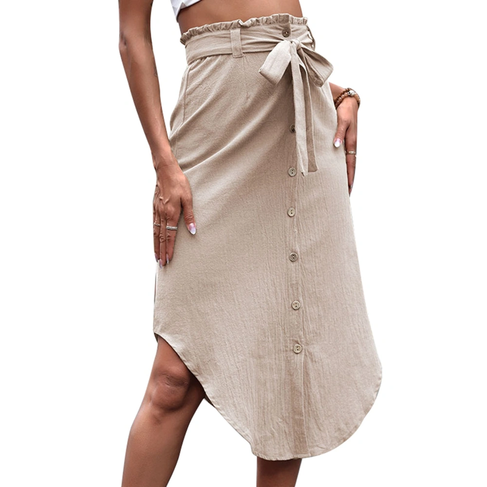 Split Half Skirt High Waist Pure Color Irregular Hem Fashion Comfort Half Skirt for Women Khaki M