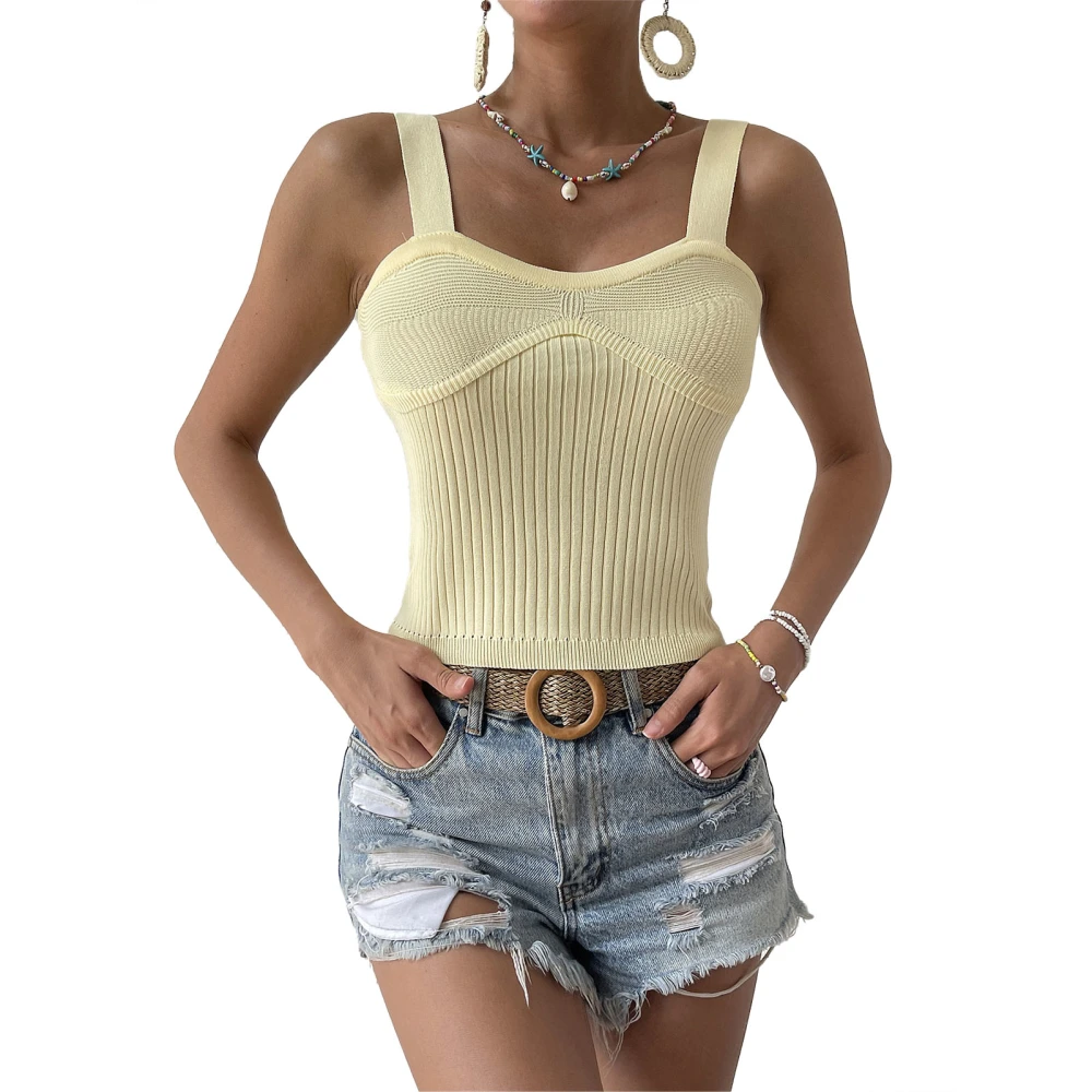 Women Summer Tank Top Strap Rib Knit Sleeveless Strechy Slim Fit Tank Top for Female Apricot S