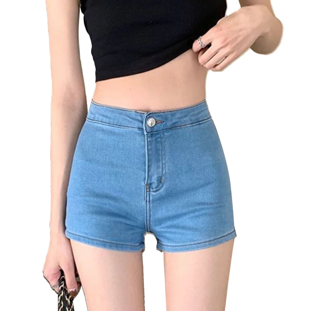 Women Shorts High Waist Slim Fit Stretchy Fashionable Lady Shorts for Daily Dating Shopping Light Blue M