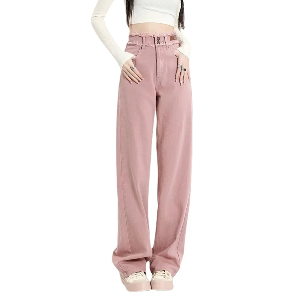 Women Trousers Wide Leg Straight Leg High Waist Loose Comfortable Women Long Pants for Daily Party Travel Pink L