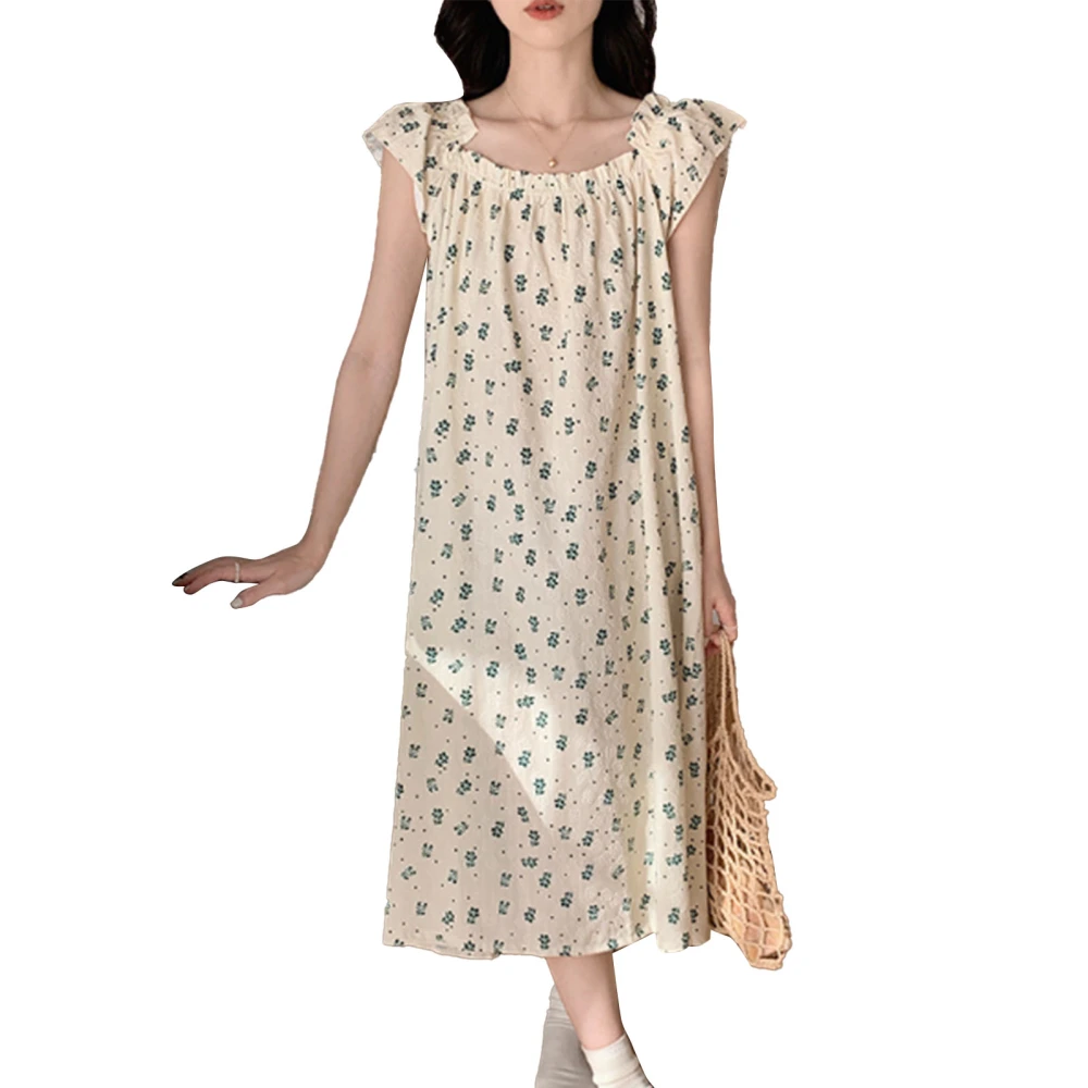 Nightgown for Women Soft Cotton Floral Sleeveless Long Sleepwear Nightdress for Summer Blue M