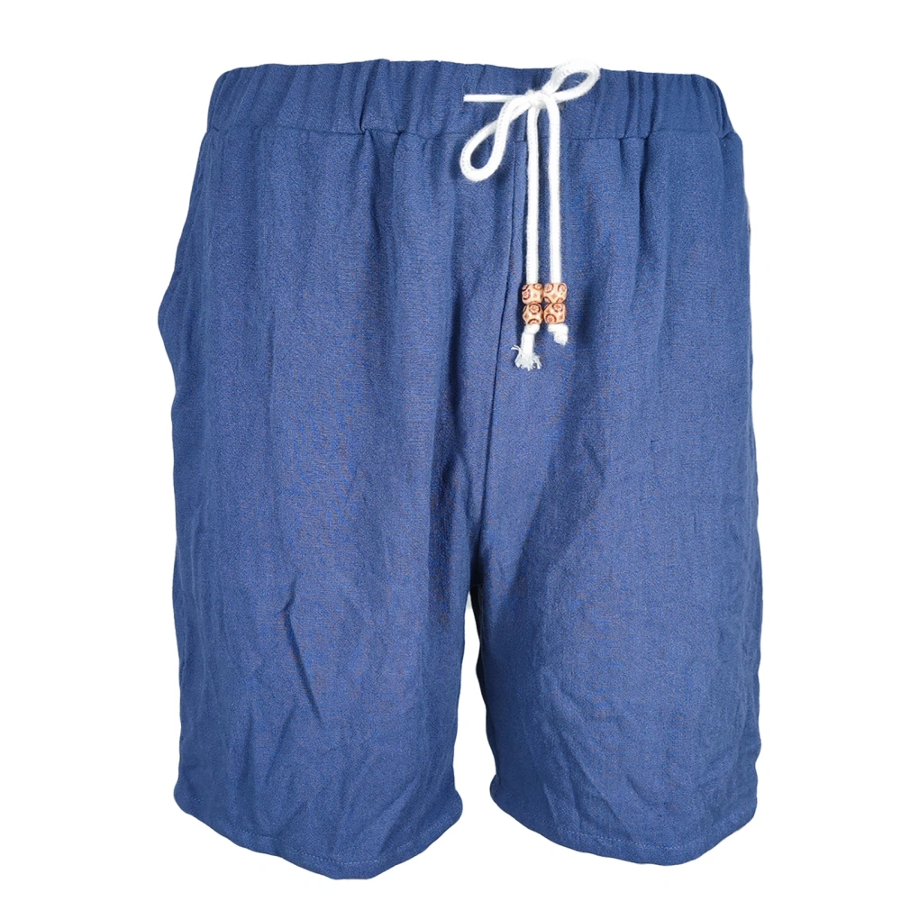 Men Summer Shorts Elastic Waist Drawstring Closure Above Knee Length Casual Shorts with Side Pockets Blue 2XL