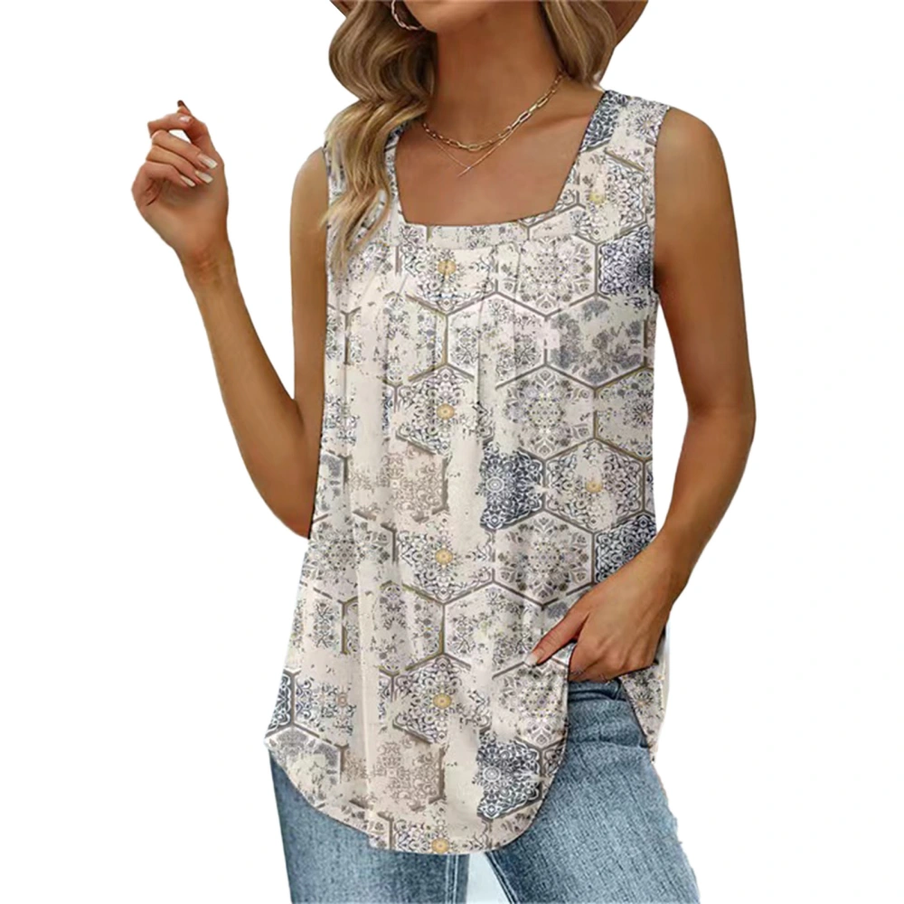 Sleeveless Printed Blouse Fashion Polyester Soft Pleated Summer Sleeveless Tops for Women Type 3 XL