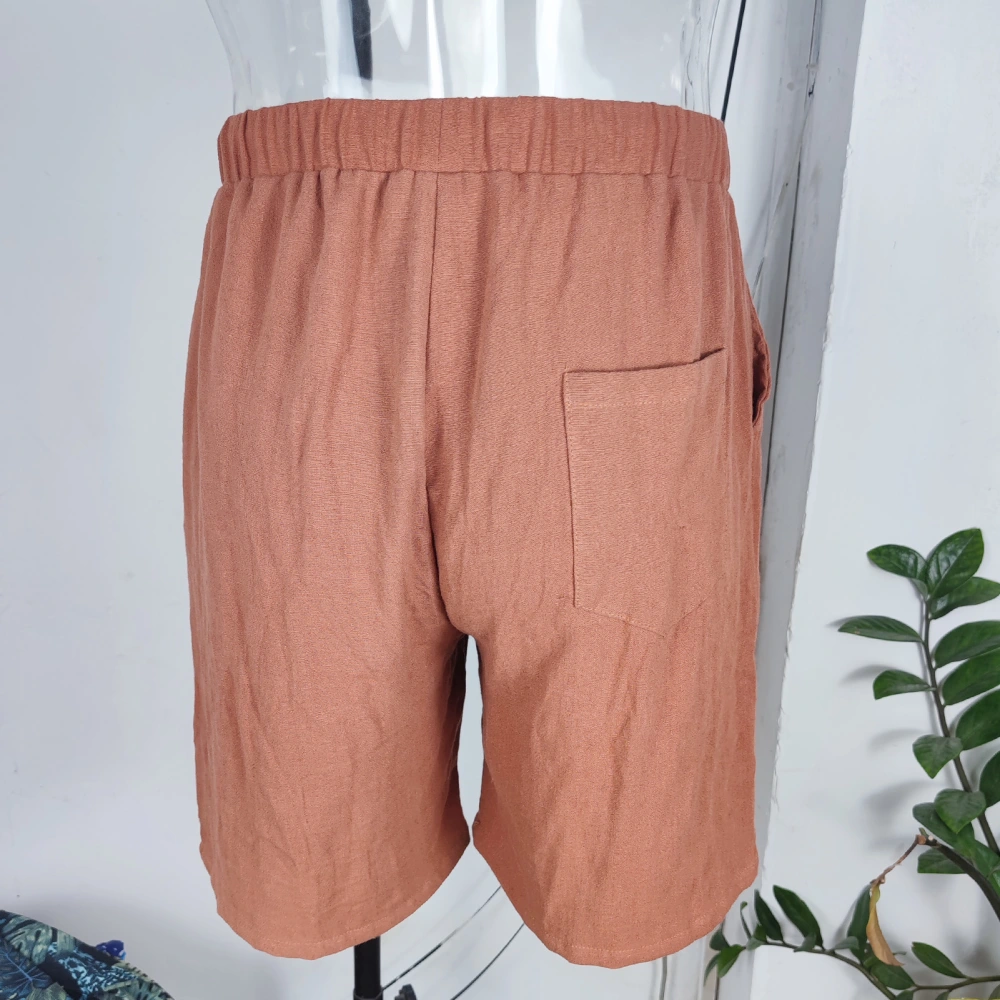 Men Summer Shorts Elastic Waist Drawstring Closure Above Knee Length Casual Shorts with Side Pockets Brown S