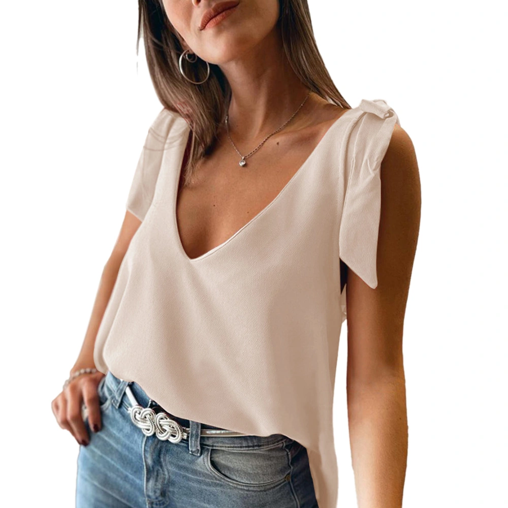 Tie Strap Top V Neck Backless Loose Fit Casual Women Sleeveless Blouse for Party Shopping Daily Apricot S