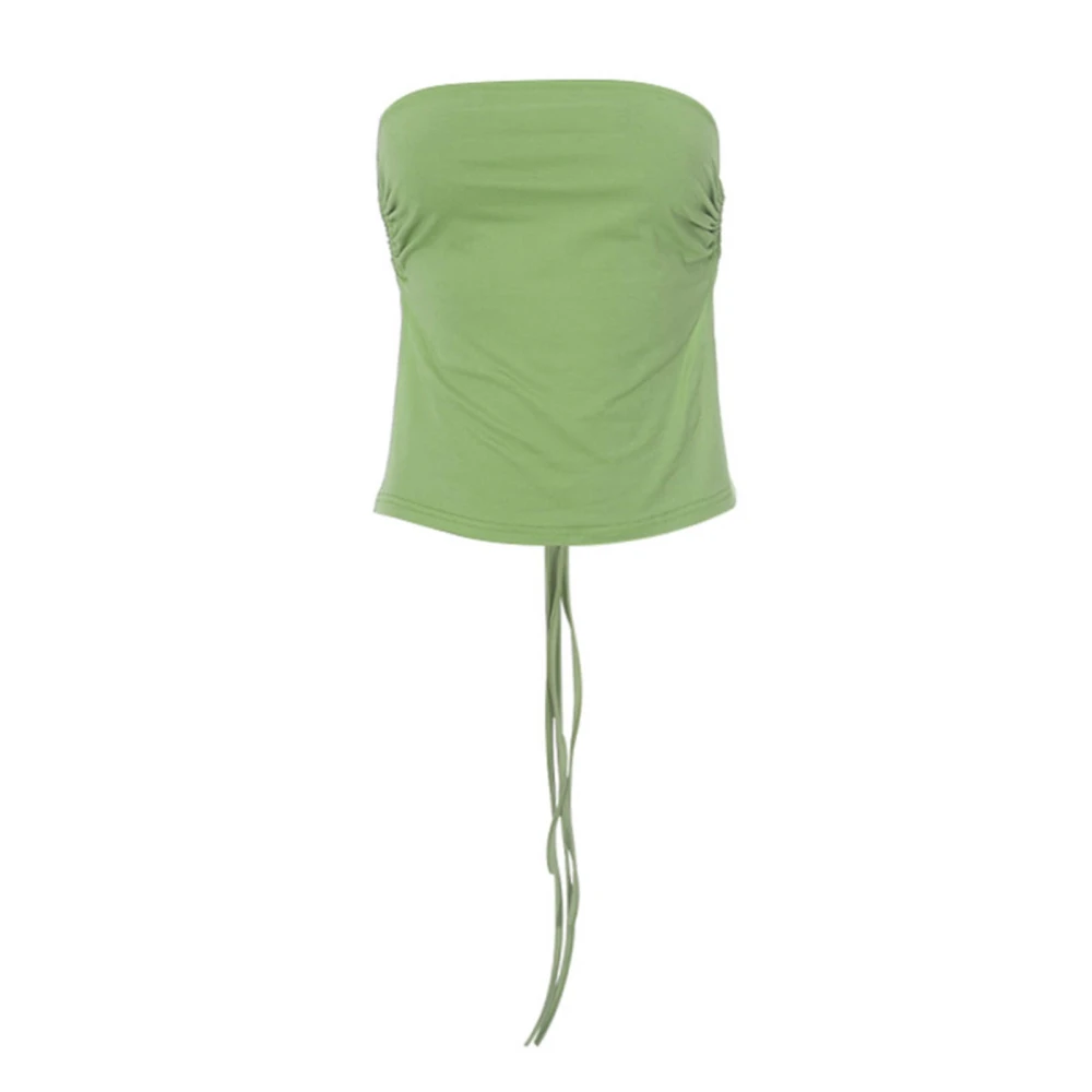 Women Strapless Tank Top Back Strap Closure Slim Fitting Stylish Summer Sleeveless Vest Green M