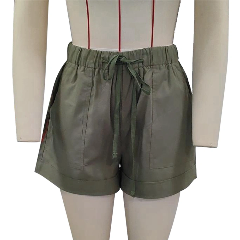 Women Summer Shorts Elastic Medium Waist Drawstring Closure Casual Shorts with Side Pockets Light Green 5XL