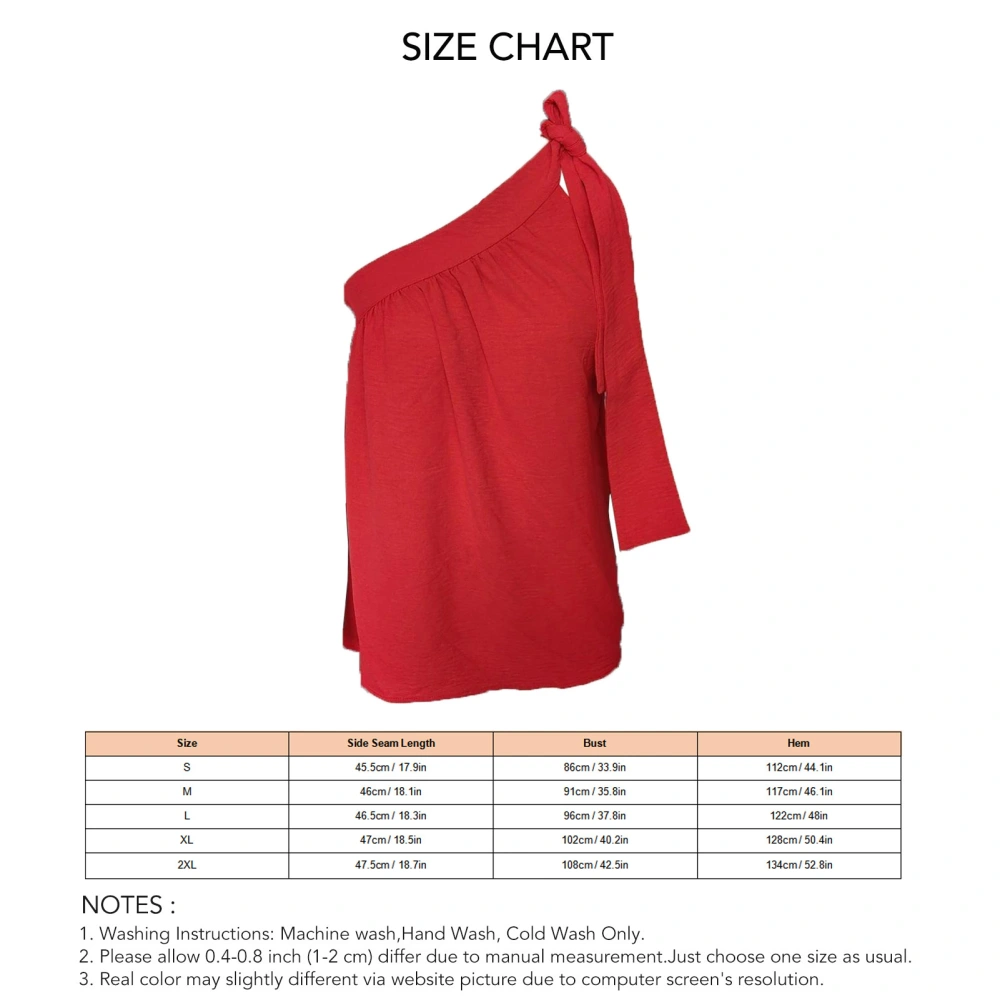 Women Single Shoulder Top Bowknot Lace Up Bust Pleated Sleeveless Summer Blouse for Daily Wear Red XXL