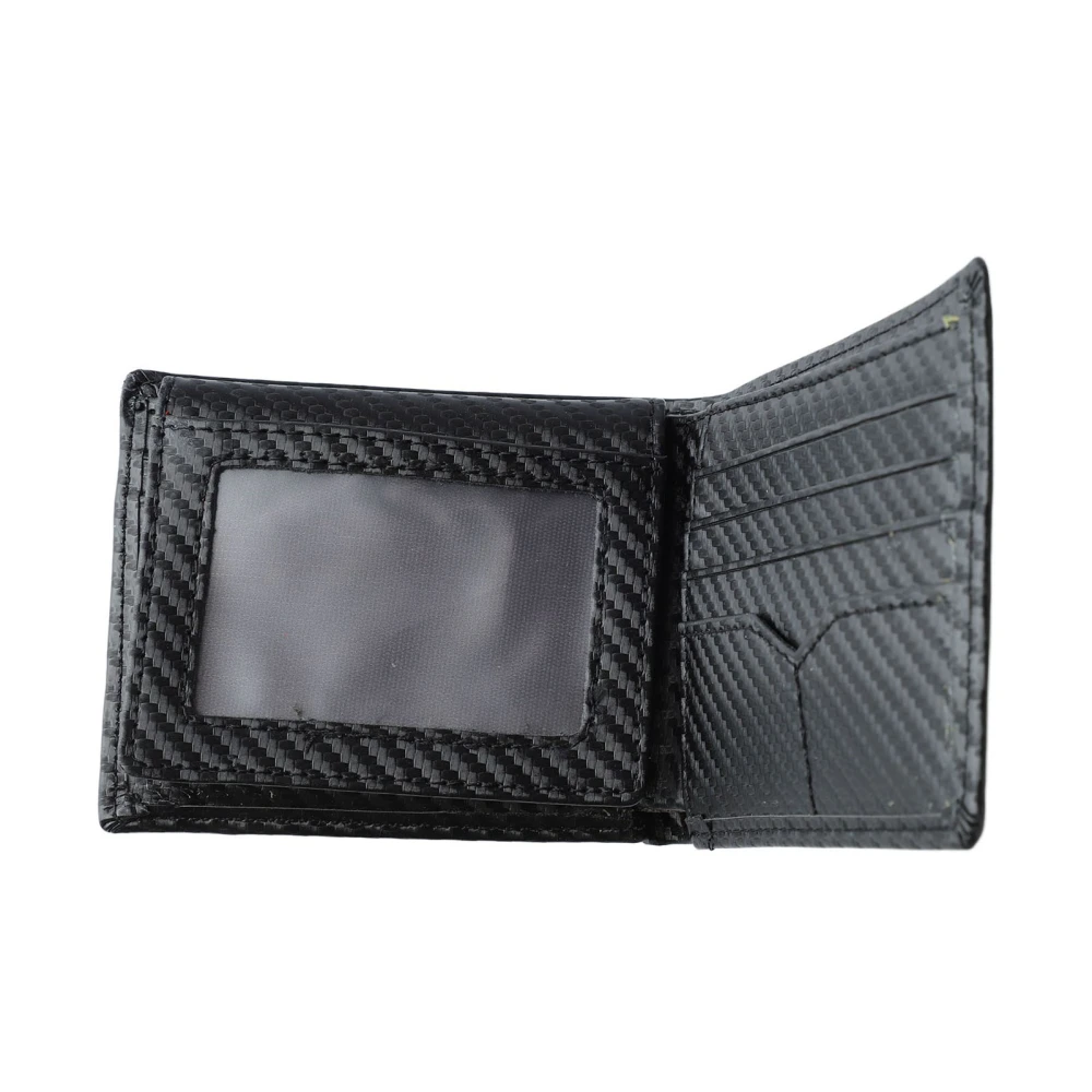 Men PU Leather Short Wallet Fashionable Carbon Fiber Texture Banknotes Card Holder Purse for Office Work Black Free Size