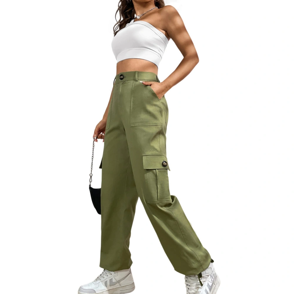 Women Cargo Pants High Waist Large Pockets Ankle Banded Casual Long Trousers for Daily Wear Light Green XL