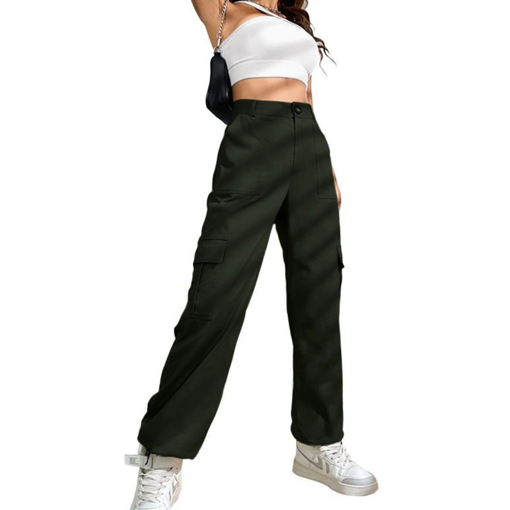 Women Cargo Pants High Waist Large Pockets Ankle Banded Casual Long Trousers for Daily Wear Dark Green XL