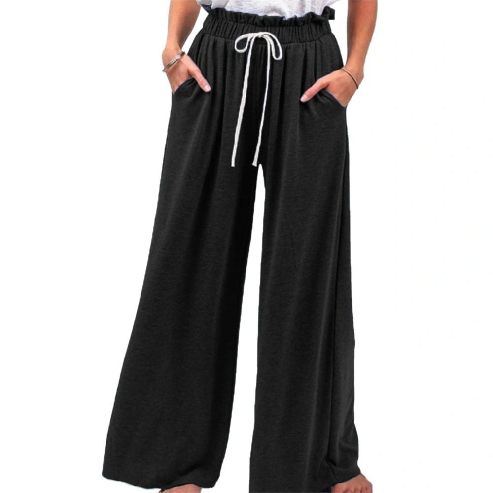 Women Pants High Waist Wide Leg Trousers Drawstring Closure Trousers Casual Loose Pure Color Pants Charcoal Grey XXL