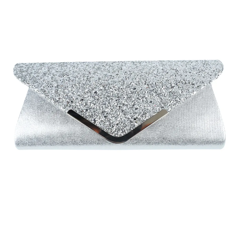 Women Evening Bag Large Capacity Sparkling Glitter Stylish Clutch Purse for Dinner Party Wedding Silver Free Size