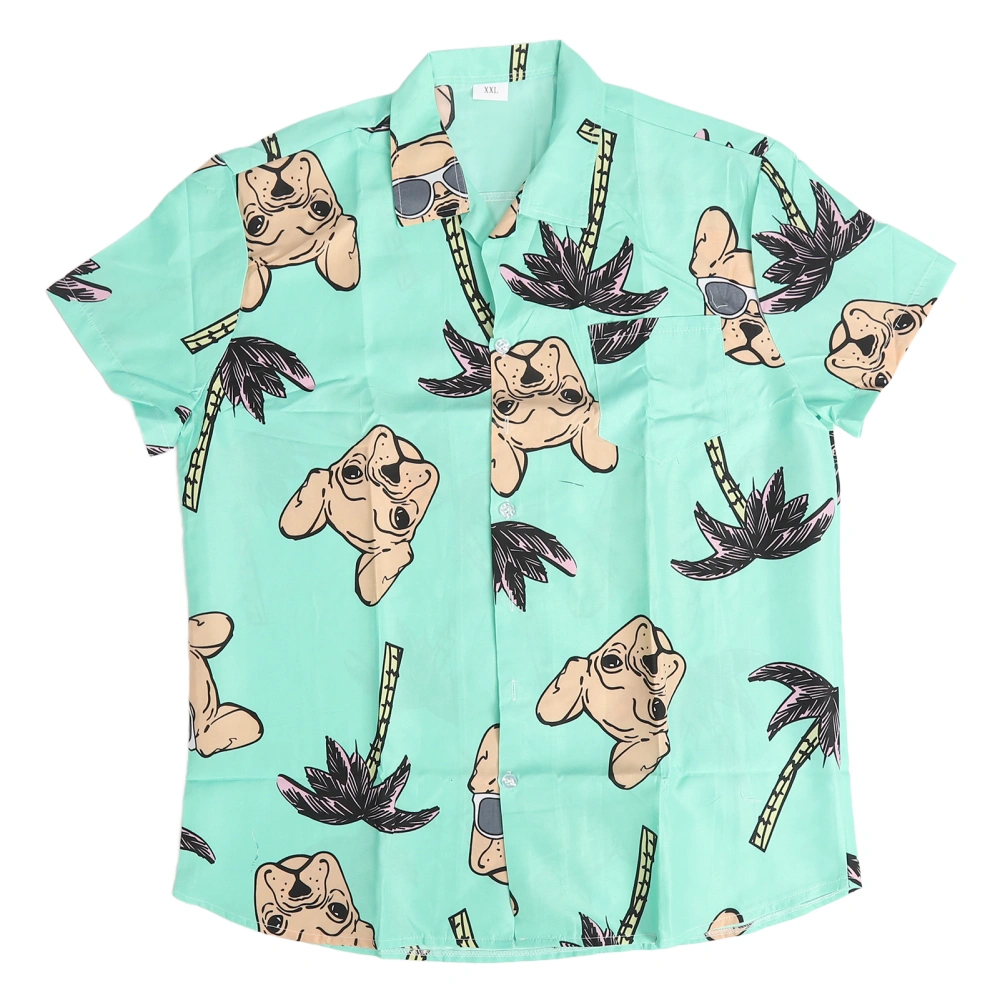 Men Short Sleeve Shirt Coconut Tree Printing Turn Down Collar Button Closure Casual Blouse Green XXL