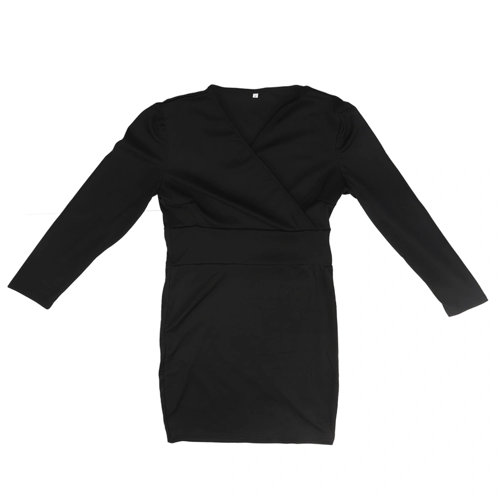 Women Long Sleeve Midi Wrap Dress Fashion Slim Fit Women V Neck Work Dresses for Business Formal Cocktail Party Black XL