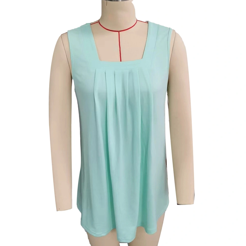 Women Tank Top Front Pleated Trim Loose Fitting Pure Color Summer Sleeveless Vest for Daily Wear Mint Green L