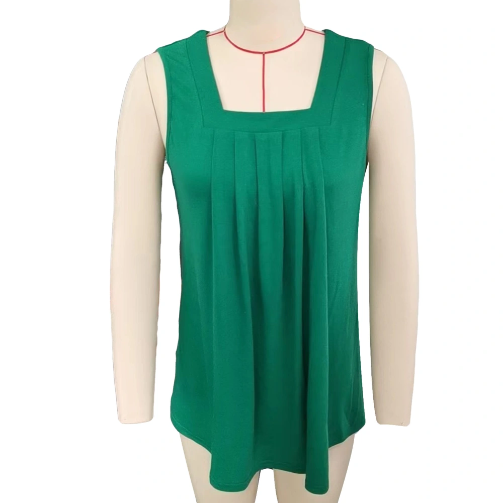 Women Tank Top Front Pleated Trim Loose Fitting Pure Color Summer Sleeveless Vest for Daily Wear Green S