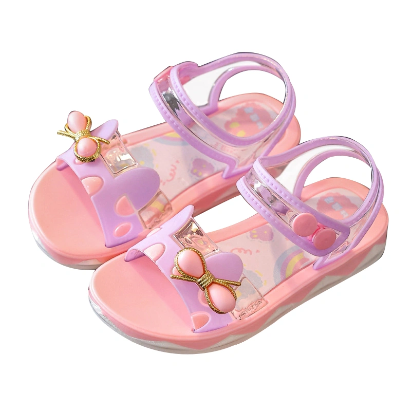 Girls Sandals Slipless Soft Sole Flat Shoes Candy Color Bow Tie Sandals Summer Princess Beach Shoes Purple 31 Inner Length 7.5in