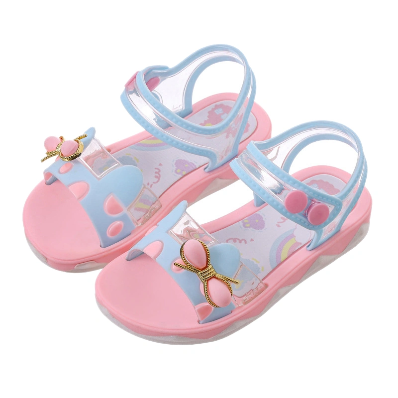 Girls Sandals Slipless Soft Sole Flat Shoes Candy Color Bow Tie Sandals Summer Princess Beach Shoes Blue 29 Inner Length 7.1in