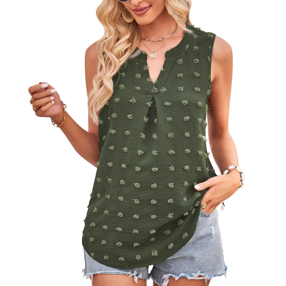 Women V Neck Tank Top Jacquard Dots Loose Fitting Summer Sleeveless Vest for Daily Wear OD Green M