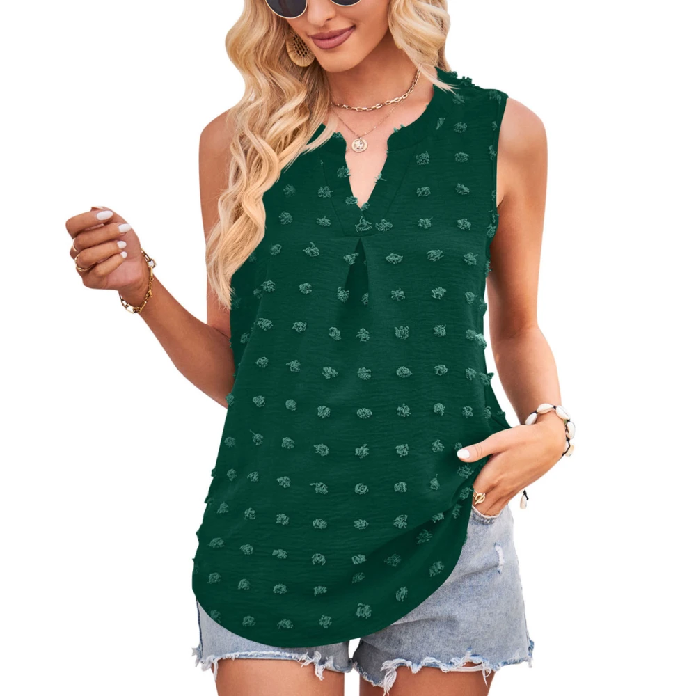 Women V Neck Tank Top Jacquard Dots Loose Fitting Summer Sleeveless Vest for Daily Wear Dark Green XL