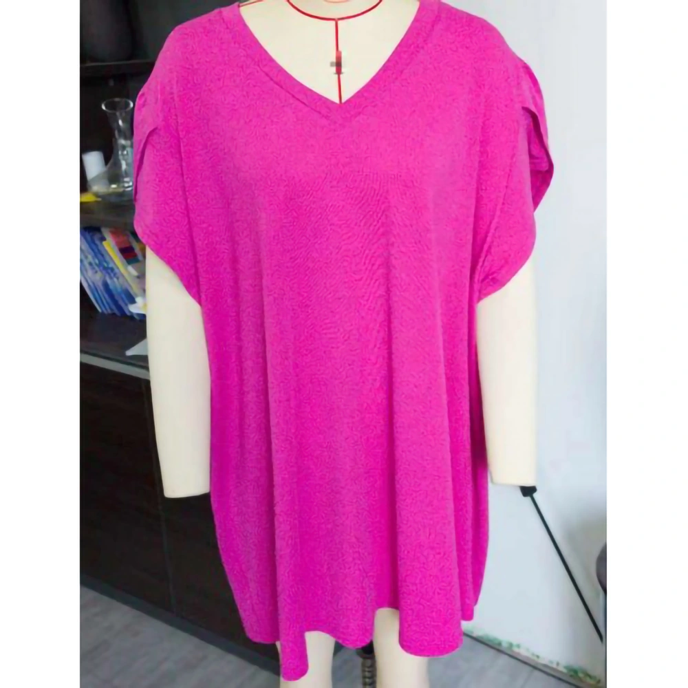 Women Oversized Petal Sleeve Top Loose Casual Elegant Short Sleeve V Neck Shirt Blouse for Office Work Pink XL