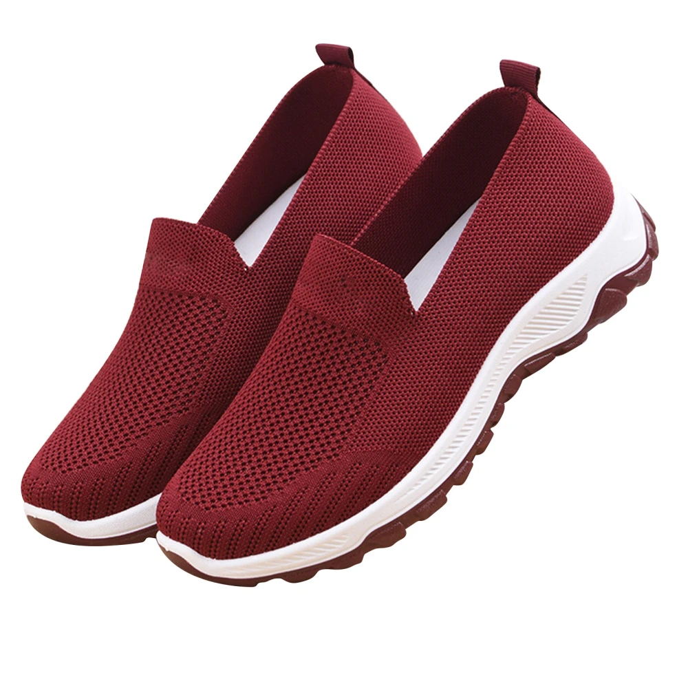 Women Slip On Shoes Flat Soft Sole Prevent Slip Lightweight Breathable Fashionable Lady Casual Sneakers for Sports Jujube Red 37