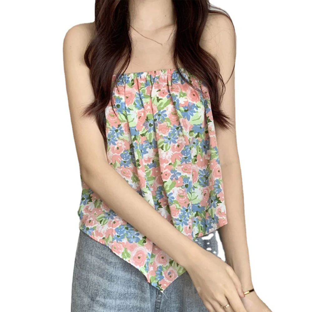 Halter Tank Tops for Women Floral Fashion Soft Skin Friendly Breathable Loose Tank Top for Outdoor Daily Pink Free Size (35‑60kg / 77.2‑132.3lb)