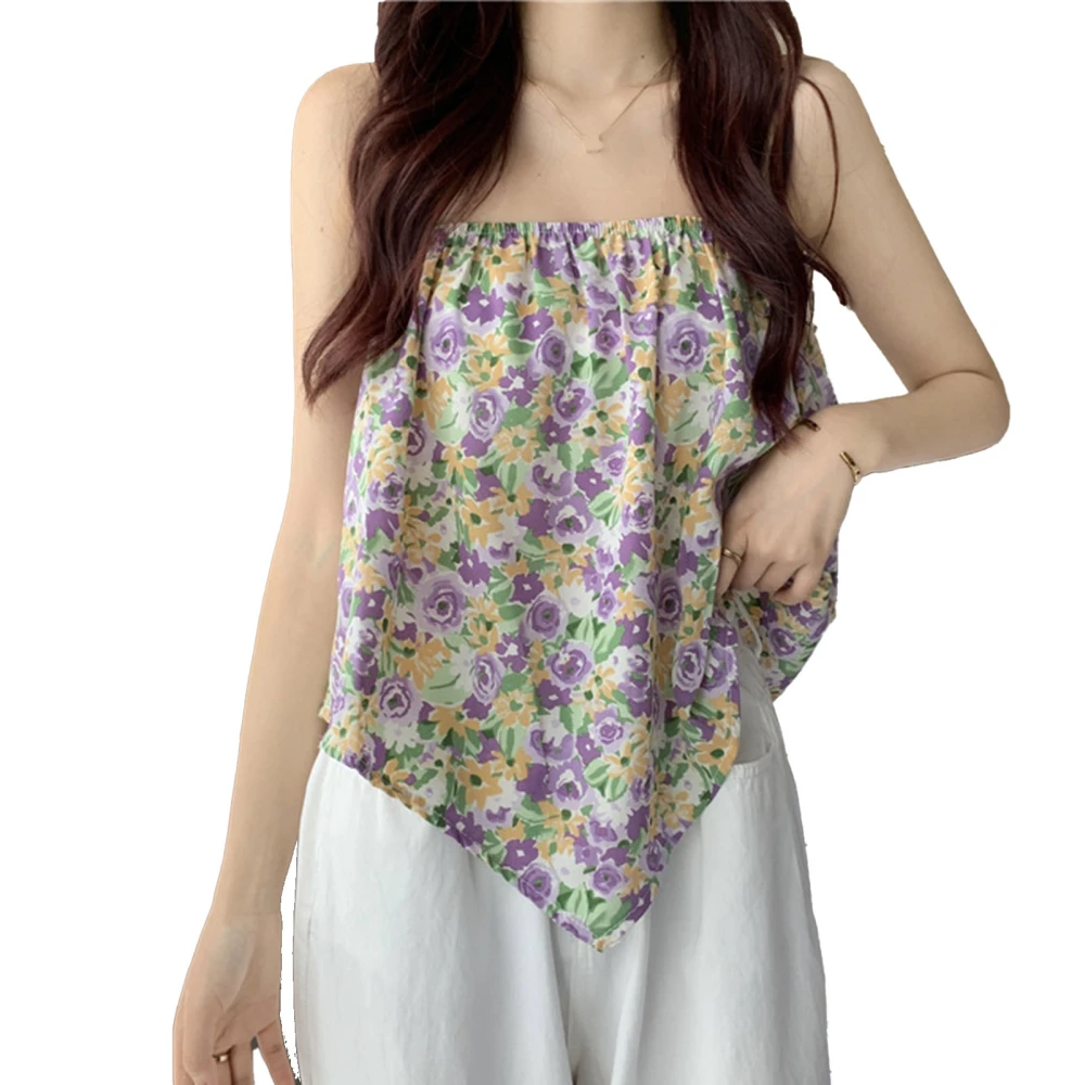 Halter Tank Tops for Women Floral Fashion Soft Skin Friendly Breathable Loose Tank Top for Outdoor Daily Purple Free Size (35‑60kg / 77.2‑132.3lb)