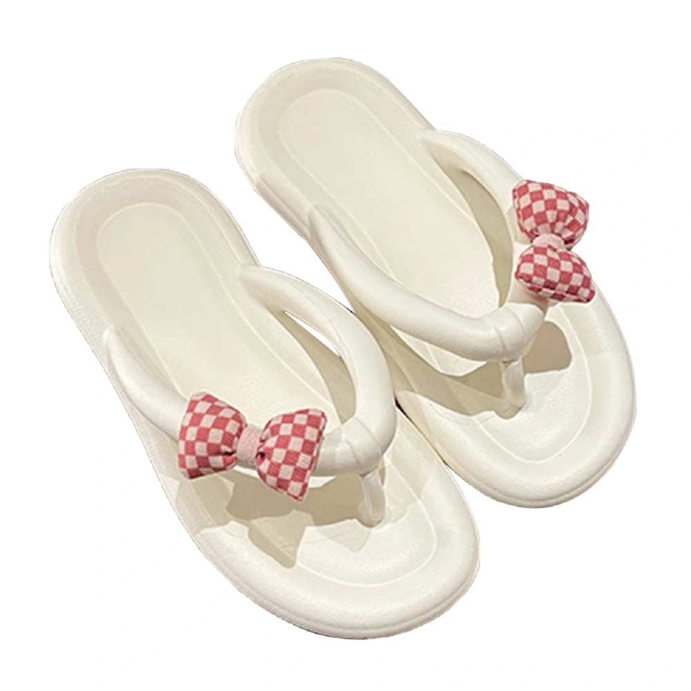 Women Flip Flops Soft Sole Summer Slippers with Bowknot Decor Girls Sandals for Home Beach White 36‑37 Size