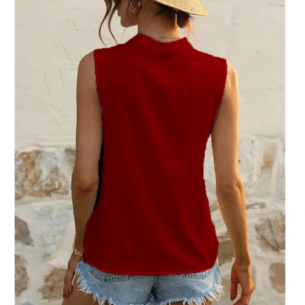 Women Summer Top Wine Red V Neck Sleeveless Lace Cut Out Blouse for Women Ladies Wine Red XL