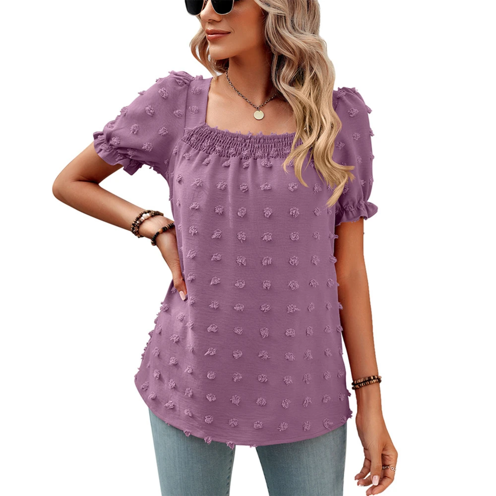 Lantern Sleeves Jacquard Blouse Pure Color Chiffon Jacquard Blouse Shirt for Women Dating Purple M