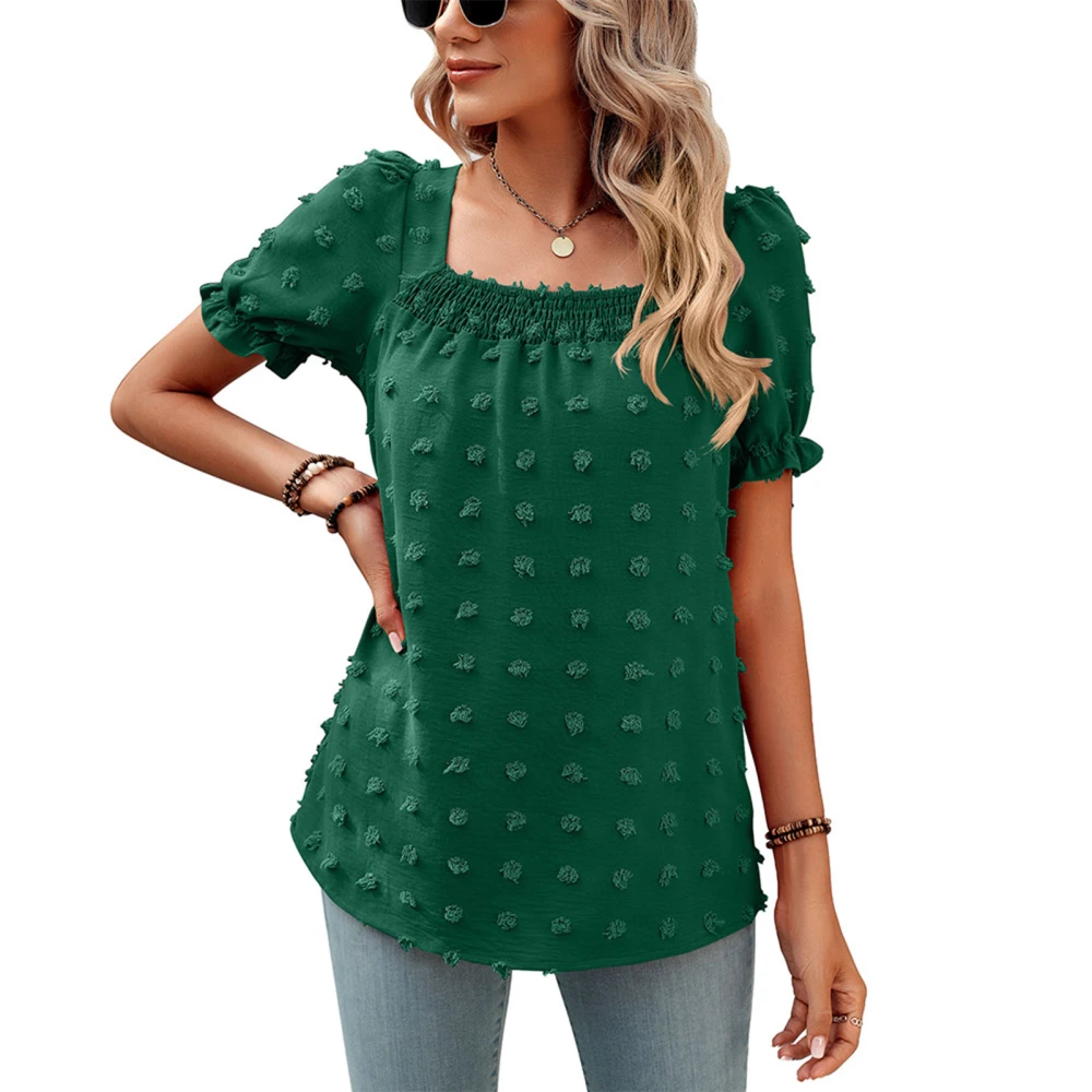 Lantern Sleeves Jacquard Blouse Pure Color Chiffon Jacquard Blouse Shirt for Women Dating Green XL