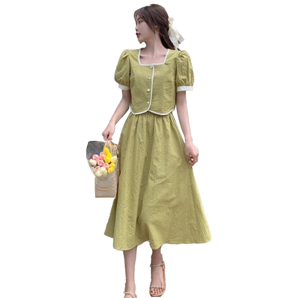 Women 2 Piece Skirt Comfortable Loose Women Jacket Coat and Skirt Set for Summer Daily Dating Party Green S