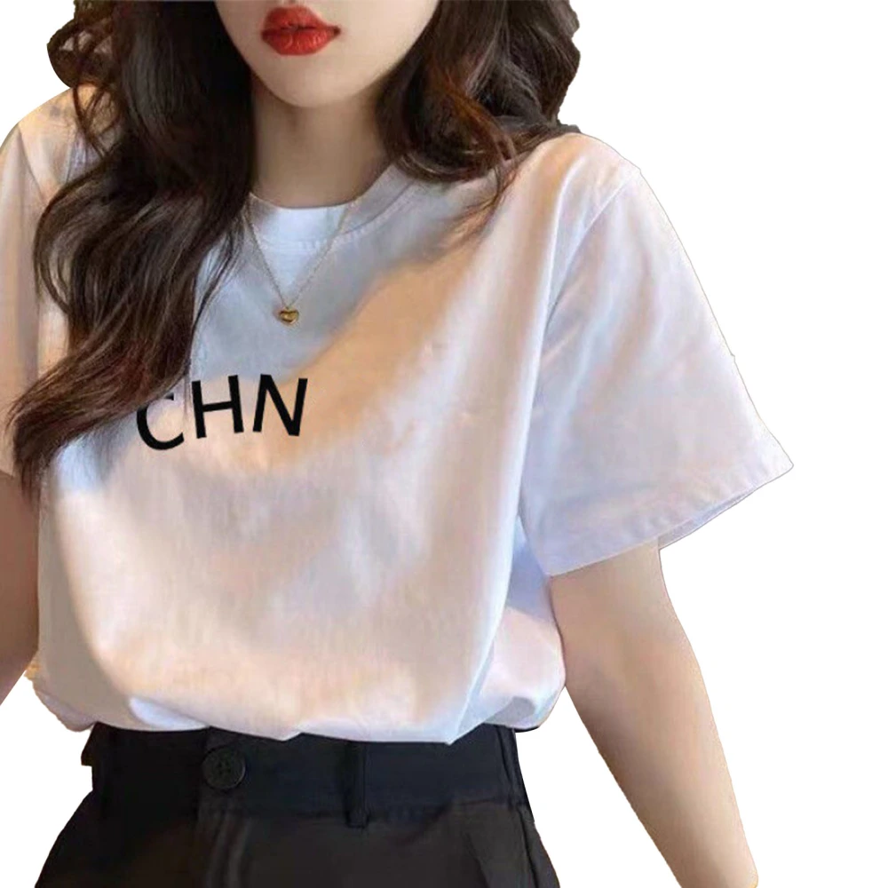 Women Pattern Printed Short Sleeve T Shirt Fashionable Breathable Female Ladies Tee Top for Working 3150 L