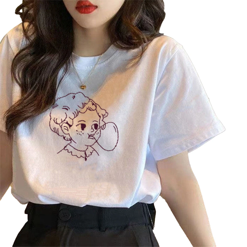 Women Pattern Printed Short Sleeve T Shirt Fashionable Breathable Female Ladies Tee Top for Working 3145 L