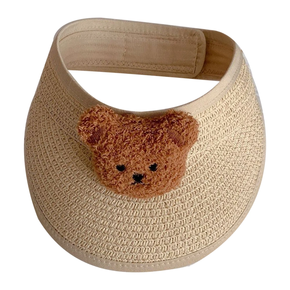 Cartoon Bear Baby Hat Roll Up Straw Visor Hat Sun Visor Wide Brim Foldable Breathable Summer Sun Visor Cap Beige Free Size 5 Month to 3 Years Old